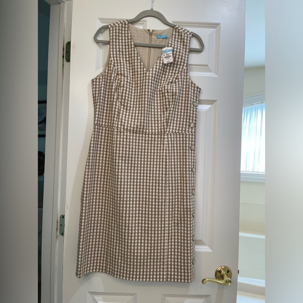 NWT J.Mclaughlin Paulson dress Cuban sand/white gingham stretch